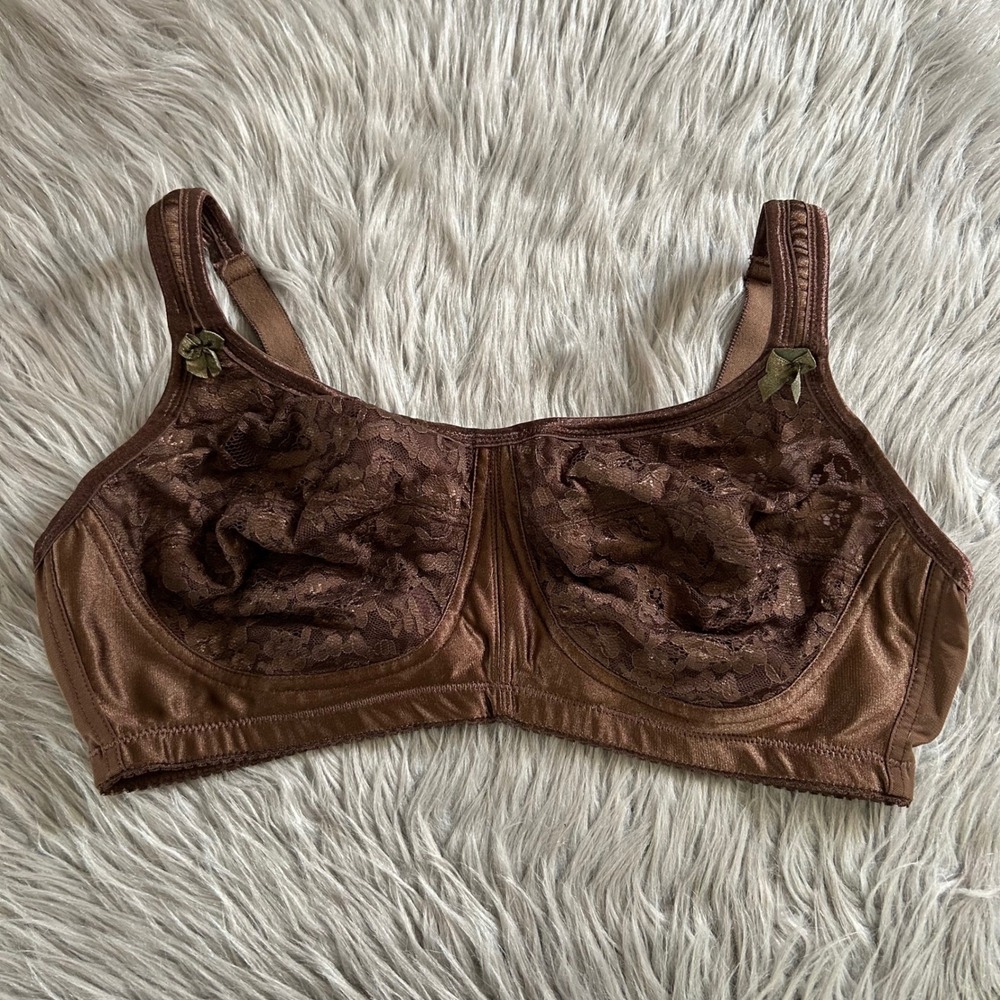 Comfort Choice Wireless Bra Womens Size 44DD Brown Floral Lace Unpadded Wirefree